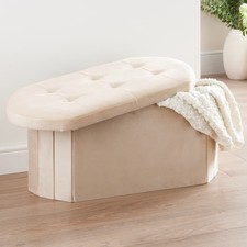 Curved Oval Folding Storage Large Grey Cream Ottoman Seat