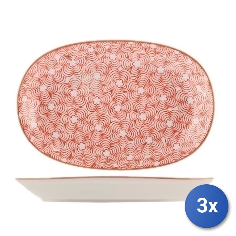 H&h 3x Oval Plates Fully Decorated Porcelain Assorted 16X23,5 Cm