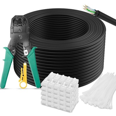 Cat6 Ethernetkabel 100 Meter für Außenbereich mit RJ45 Stecker, 24 AWG, POE