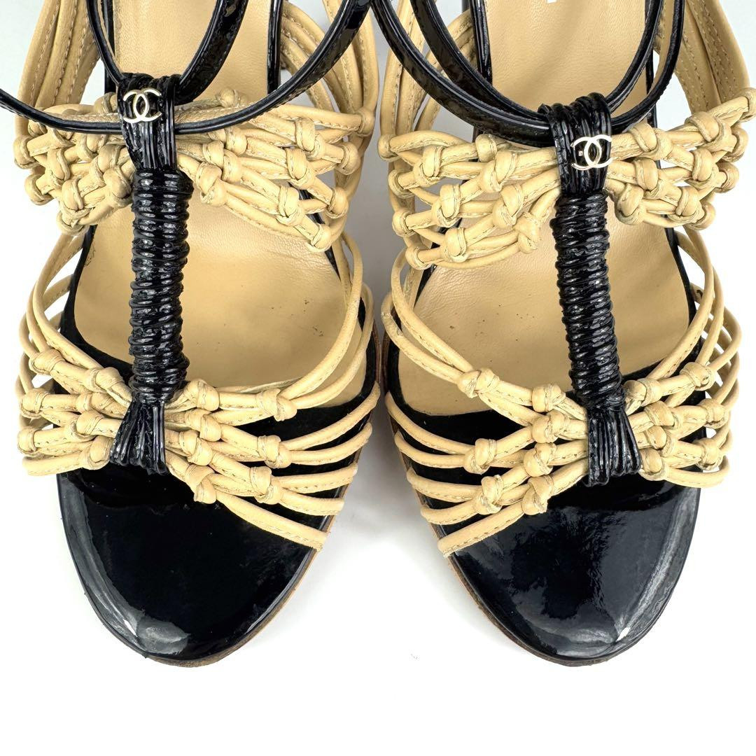 Chanel Pumps Heel Beige X Black With Coco Mark Size 37.5 US About7.5 For Women thumbnail 15