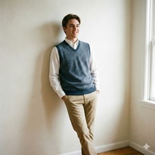 Nordstrom Vest Mens Large Extra Fine Merino Wool V-Neck Geometric Sweater