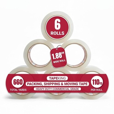 Clear Waterproof Packing Tape - 6 Rolls, 110 Yards Each, Strong for Organizing