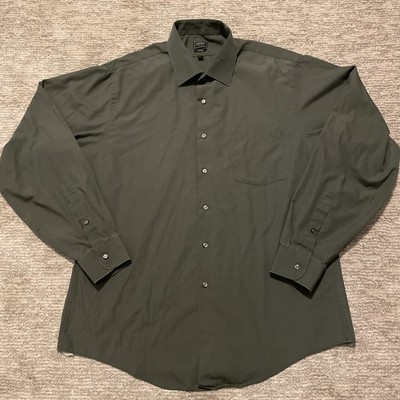 Arrow Men's Button Up Long Sleeve Shirt Green Fitted Size 17 1/2 36/37 Business