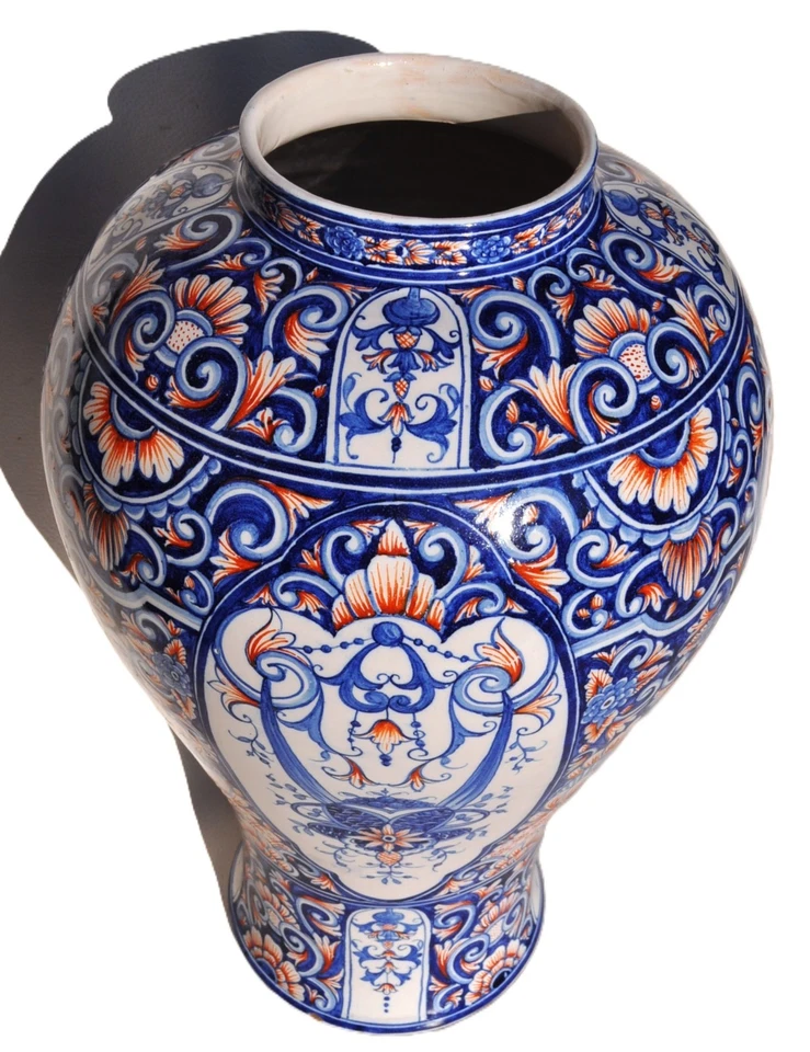 Grande Potiche vase en Faïence Polychrome - Gien Desvres...? Fin XIXème siècle - Photo 3/4