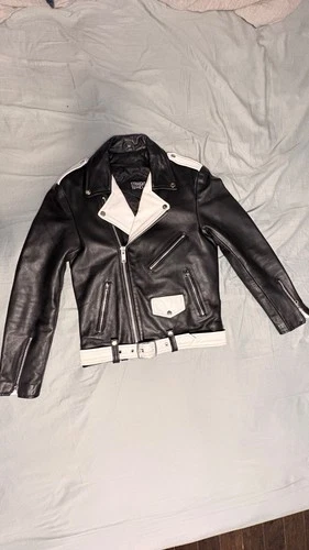 straight to hell leather jacket commando black and white - product listing photo
