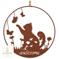 Willkommen Schild TüRkranz Herbst Metall Katze Wanddeko 30 Cm FüR AußEn