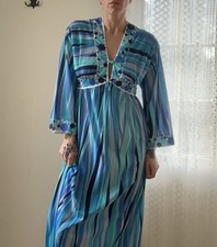 Vintage 1960s Emilio Pucci Blue Maxi Dress Beach Coverup Size M Made In Italy