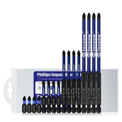 Puntas Phillips Impacto PH2 PH1 1 a 6 Pulg Acero S2 Magnéticas Taladro 16PCS