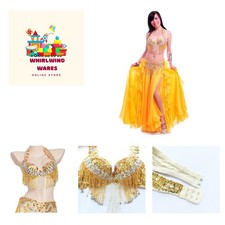 Handmade Belly Dance Bra, Belt Chiffon Skirt Set - Perfect for Performances