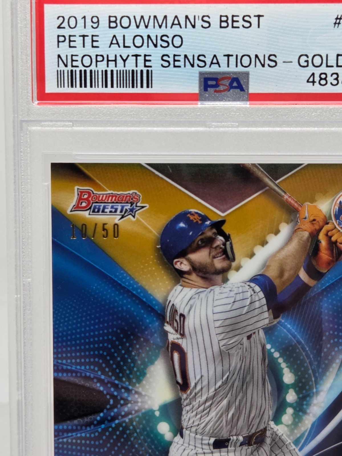 2019 Bowman Best Gold Refractor PETE ALONSO RC CARD /50 PSA 9 MINT view 2