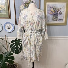 Vintage Floral Satin Robe Small Romantic Feminine Bridal Lace Jacquard Ivory