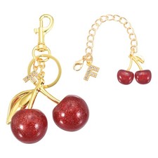 Cherry Keychain, Cherry Bag Charm Initial F Letter Charm Cute Keychain, Gold/Red
