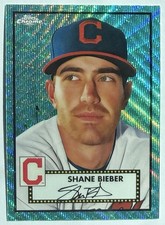 Shane Bieber 2021 Topps Chrome Platinum Aqua Wave Refractor #190 Guardians SP