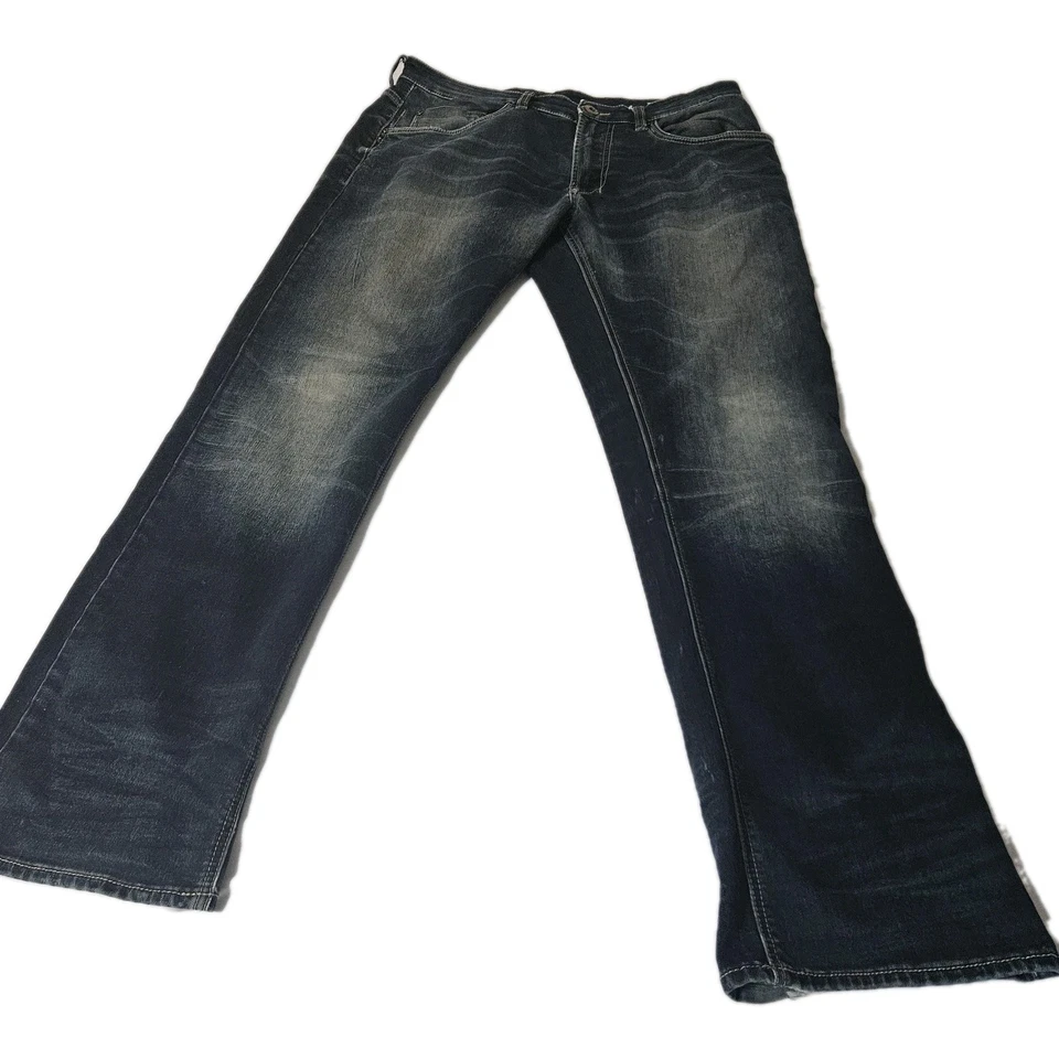 Pantalones de mezclilla para hombre Buffalo By David Bitton Six-x azul lavado oscuro lavado ácido ajustados 34x32 Foto 2 de 4