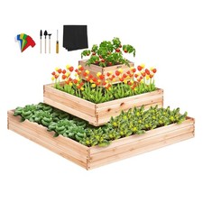 3 Tier High Raised Bed Garden Flower Vegetable Planter Seeds Bed Wooden 113cm