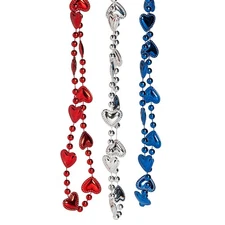 Patriotic Mardi Gras Beads With Hearts, Fourth of July, Jewelry, 24 Pieces