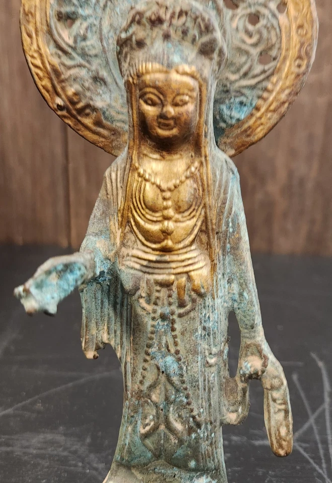 Antique Chinese Guanyin Bronze Statue 10.5" Tall - Image 3 of 4
