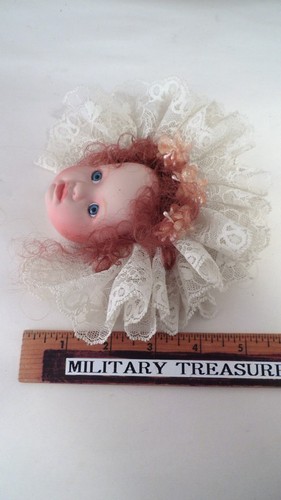 Artist Made OOAK Porcelain Doll Face Ornament Red Hair Baby Lace Bonnet #2 - Picture 8 of 10