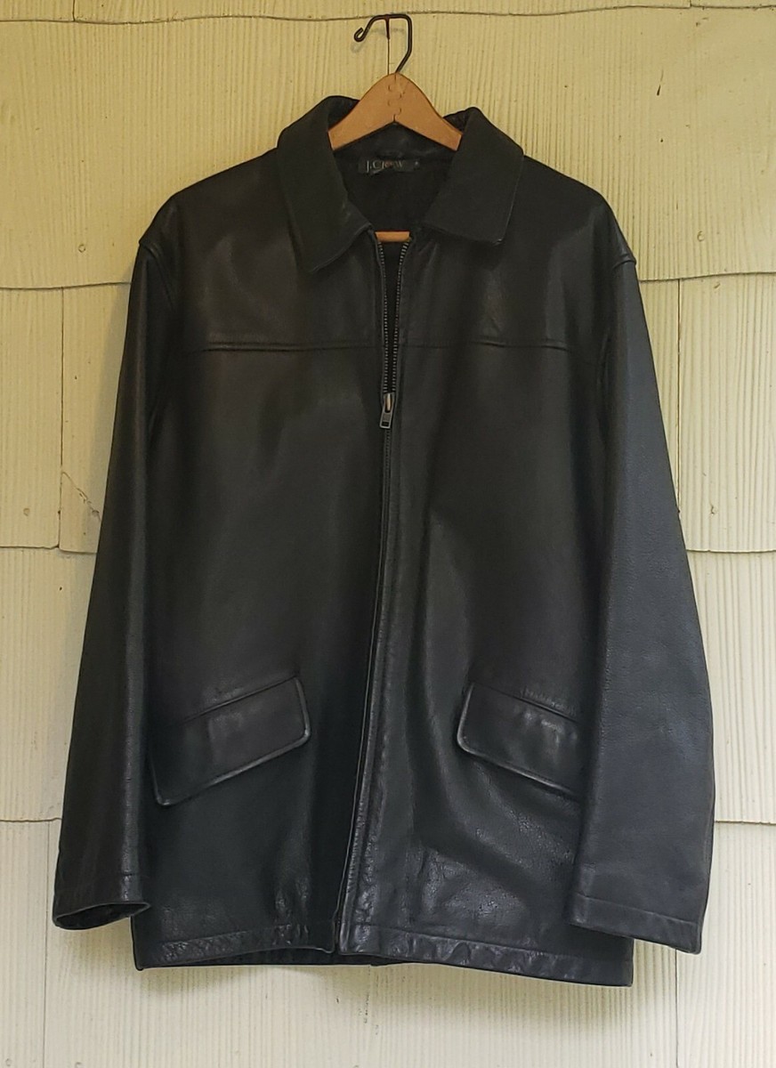 【安値】90'sJ.Crew-Leather jacket (size L) vintage J.CREW leather CAR COAT brown XL jacket 48 insulated