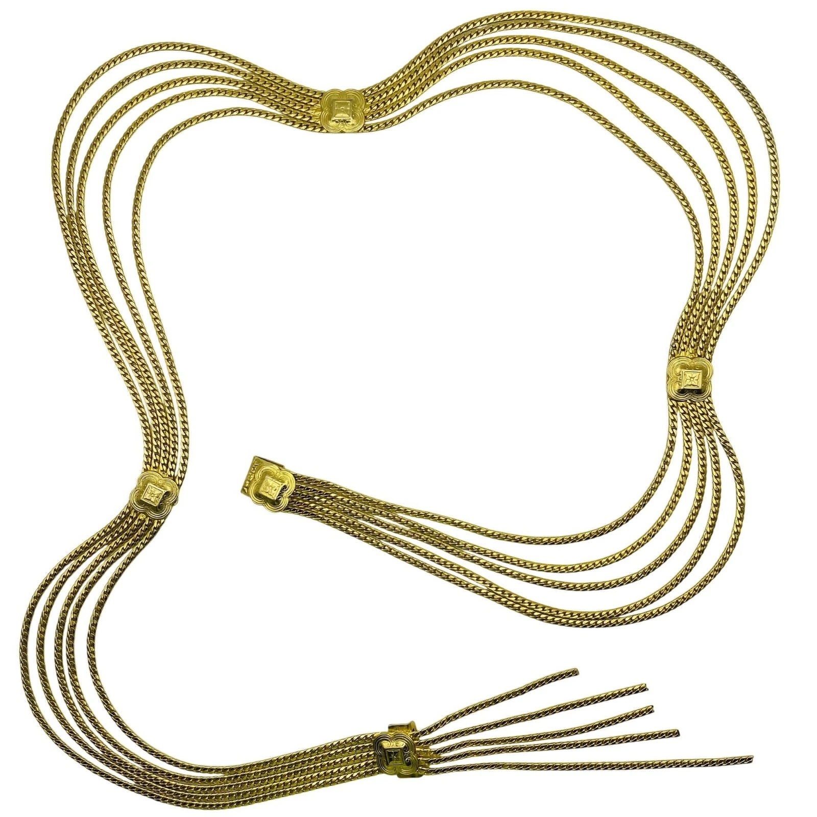 Collier ceinture chaîne ventre multi brins ton or Christian Dior années 80 corde gland