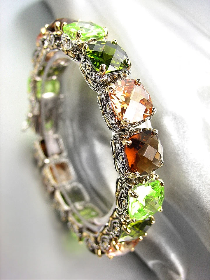 IMPRESIONANTE Pulsera Diseñador Plata Oro Balinés Marrón Topacio Oliva Circonita Circonita Foto 2 de 4