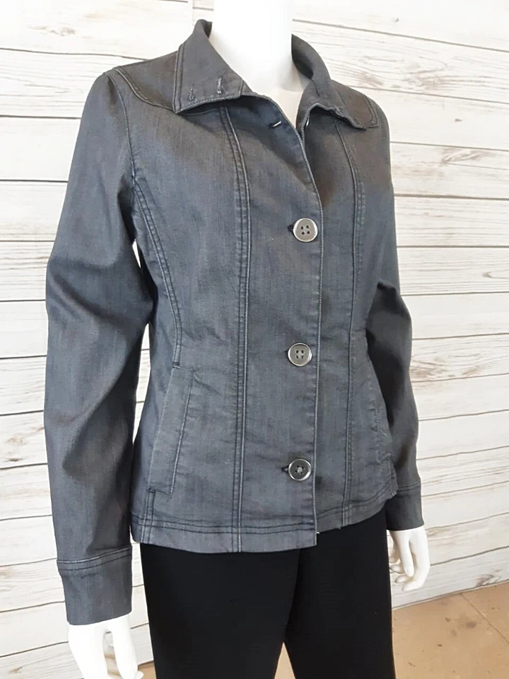 prAna Womens Denim Jean Jacket Sz S Black Stretch Button Up Long Sleeves Blazer - Изображение 3 из 4