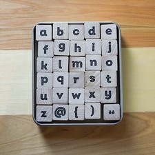 Alphabet  Symbols Wood Block Stamp Set  Lower Case Inline Sans