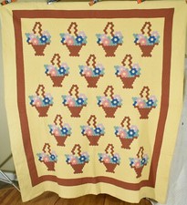 OUTSTANDING Vintage 30's Flower Basket Mosaic Antique Quilt SMALL PIECES 