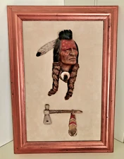 Native American Art by neil j rose "Fears No Man" 3-D Handpainted Framed 16 x 11