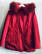 Cape Horn Vintage Red 100% Down Hooded Weatherproof Parka Pockets Fur Trim Xs