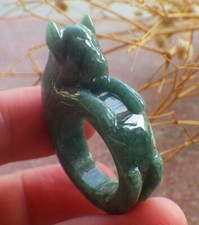 Video Certified Green Natural A JADE Jadeite Cat RING USA. 6.5      688271 AS