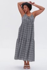 Forever 21 Plus Size Plaid Cami Maxi Dress Black/Cream Size 1X NEW W TAG
