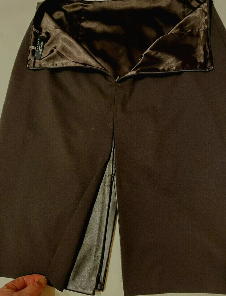 Saia ELIE TAHARI MARROM COURO E DETALHES COM ZÍPER TOTALMENTE FORRADA tamanho EUA 10/Reino Unido 14/It 46 - Imagem 2 de 4