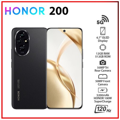 (Unlocked) HONOR 200 5G 12GB+512GB BLACK Dual SIM Octa Core Android Cell Phone