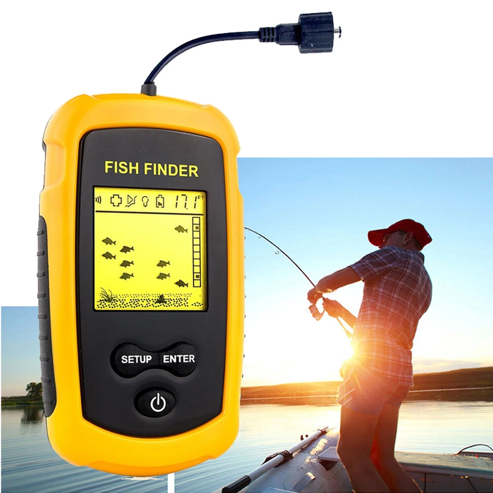 Portable FishFinder 100M Alarm Sonar Depth Sensor Transducer Handheld LCD Screen - Image 2 of 4
