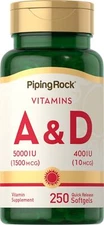 Vitamin A and D | 5000 IU | 400 IU | 250 Softgels | Non-GMO | by Piping Rock