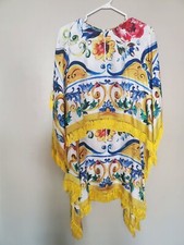 NWT €2420 DOLCE & GABBANA Kaftan Dress Size IT 40  Silk Blend Majolica Tassel