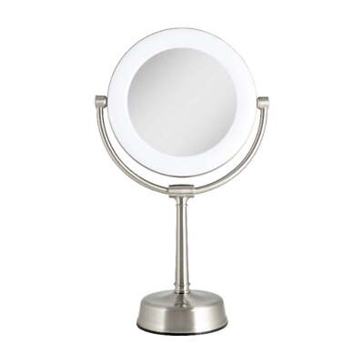 Lexington LED Lighted Makeup Mirror with Magnification Two-Sided Satin Nickel