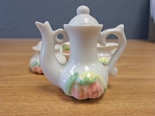 Vtg Miniature CHILD  S Tea Set Mini Dollhouse White Fruit 8 Piece Set. A1