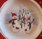 Jolly Snowmen Dessert Plates (pair) 6 1/2" Royal Seasons Stoneware White Red ! — photo 2