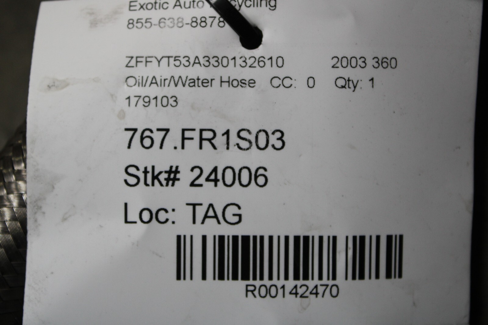 Ferrari 360, Oil Hose, Used, P/N 179103