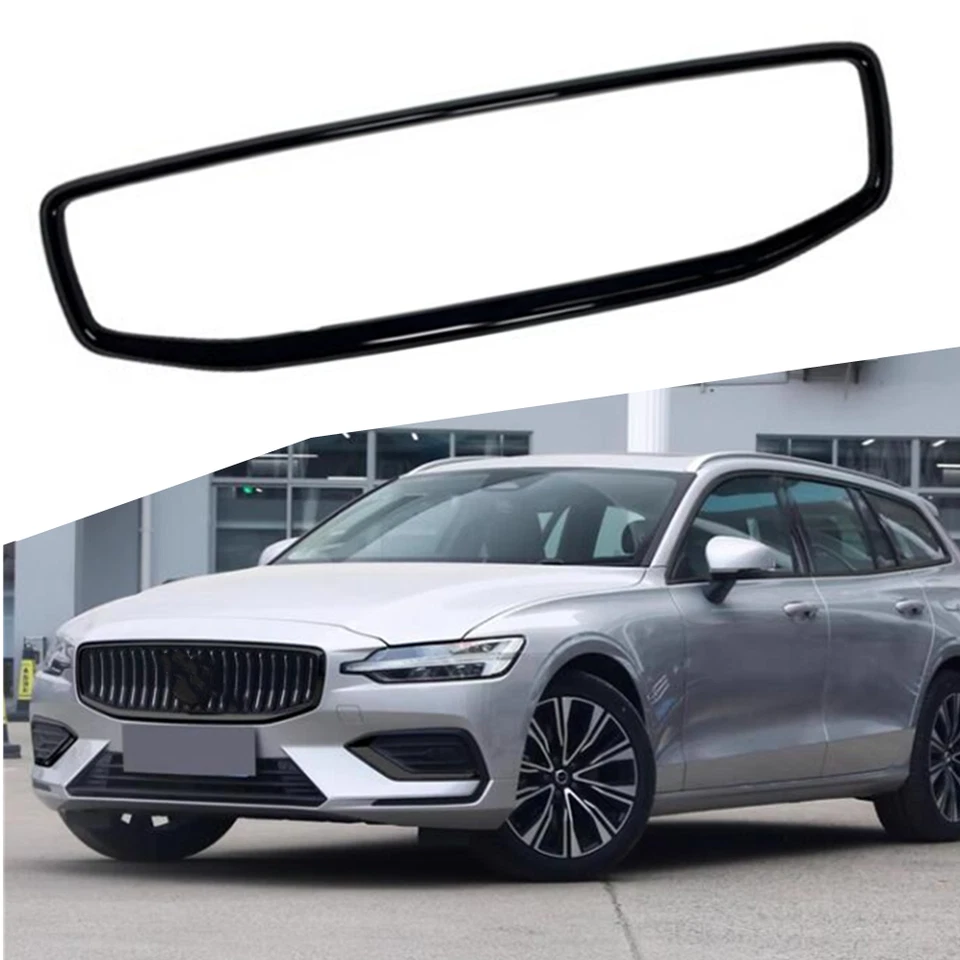 Cubierta de marco decorativa de rejilla delantera negra brillante ABS para Volvo V60 2019-2024 Foto 2 de 4