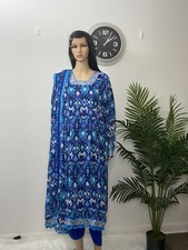 Pakistani Printed Silk Casual Wear Blue Shalwar Kameez with Silk Dupatta