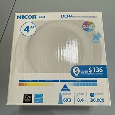 New NICOR DCR4 4" Led Recessed Downlight 3000km662 Lumens 8.4W DCR41061203KWH