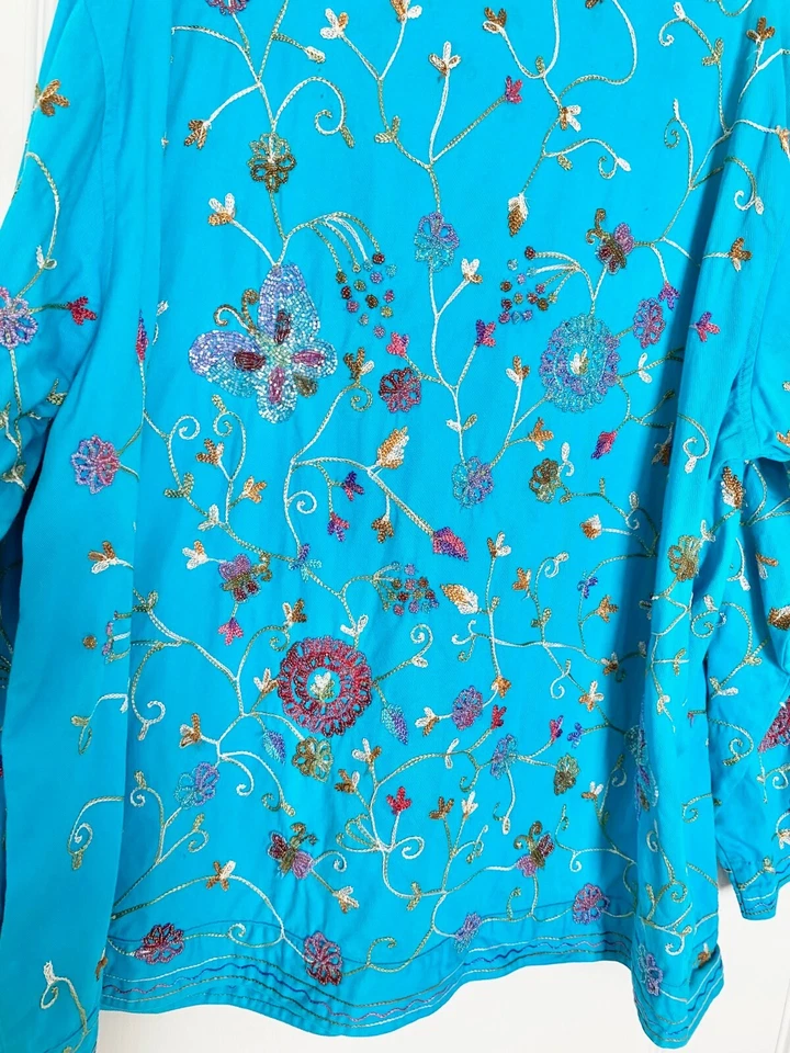 THE QUACKER FACTORY Floral Butterfly Beaded Embellished Embroidered Twill Jacket - Image 3 of 4