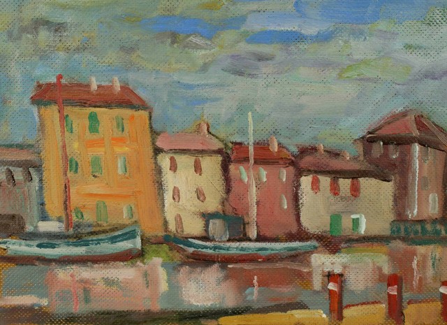 Zuschreibung Ernst Pader 1915-1978 Ölgemälde von 1975 Hafen Grado Italien Adria Zuschreibung Ernst Pader 1915-1978 Ölgemälde von 1975 Hafen Grado Italien Adria