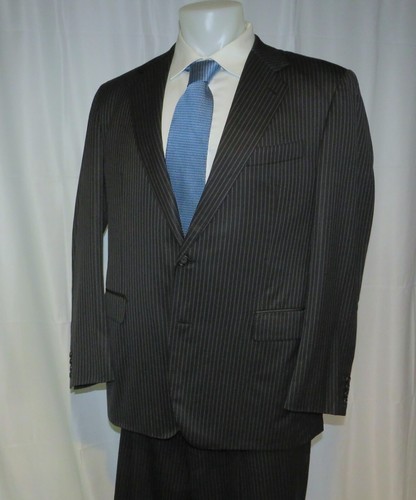 Michael Reslan x Caruso Dark Gray Striped Flat Front Two Button Suit 46R - Picture 8 of 18