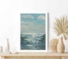 Blue Sky & Sea Watercolor Painting Poster Premium Quality Choose your Size