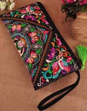 Mexican Themed Floral Embroidered Wristlet Bag