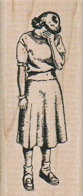 Sad Lady 1 1/4 x 2 3/4'' Rubber Stamp, Woman Stamp, Lady Stamp